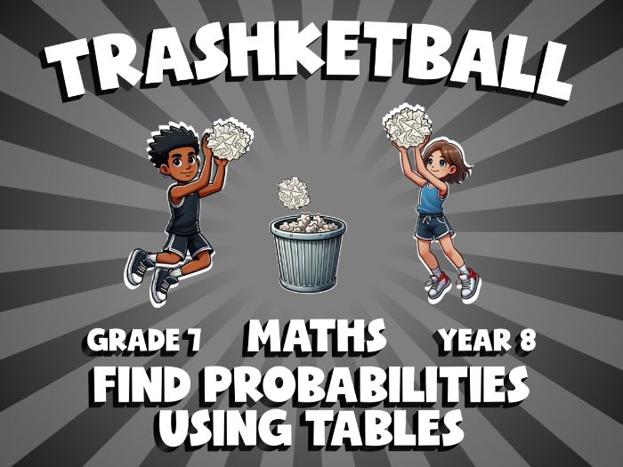 Find Probabilities Using Tables TRASHKETBALL Maths Game | No-Prep Year 8 Review Activity