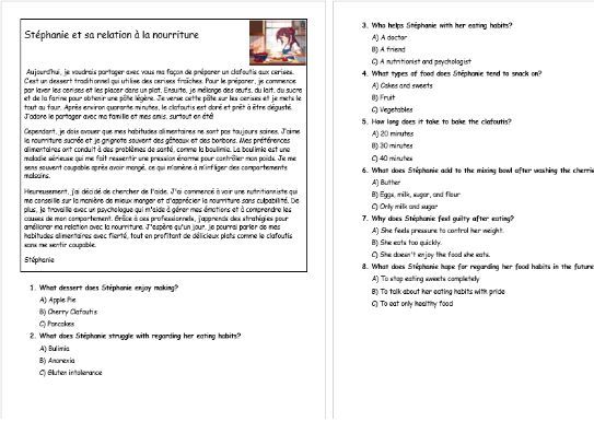 French -GCSE- National 5 -  Food / Healthy eating - Stéphanie_Reading and Listening practice