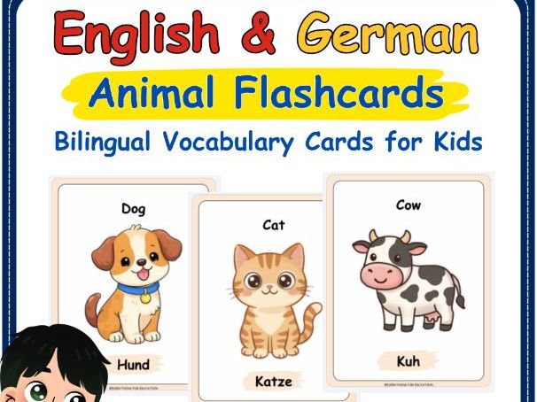 English & German Animal Flashcards | Bilingual Animal Vocabulary Cards | EYFS