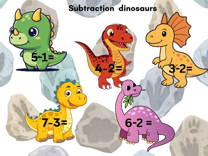 Dinosaur Subtraction Mat – Use Counters to Solve the Sums