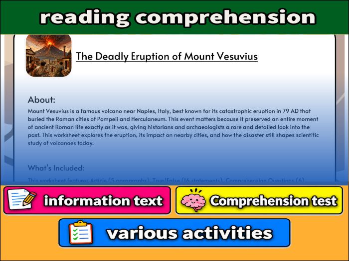 The Deadly Eruption of Mount Vesuvius- Reading Comprehension & Activities