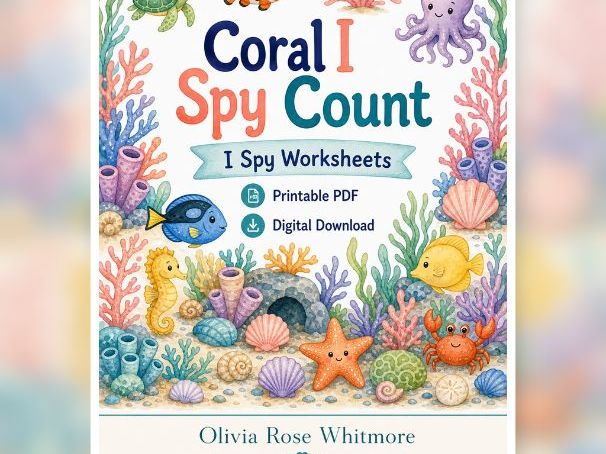 Coral I Spy Counting Worksheets for Kids