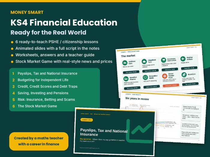 Financial Education KS4 Unit – Payslips, Tax, Credit, Pensions + Stock Market Game