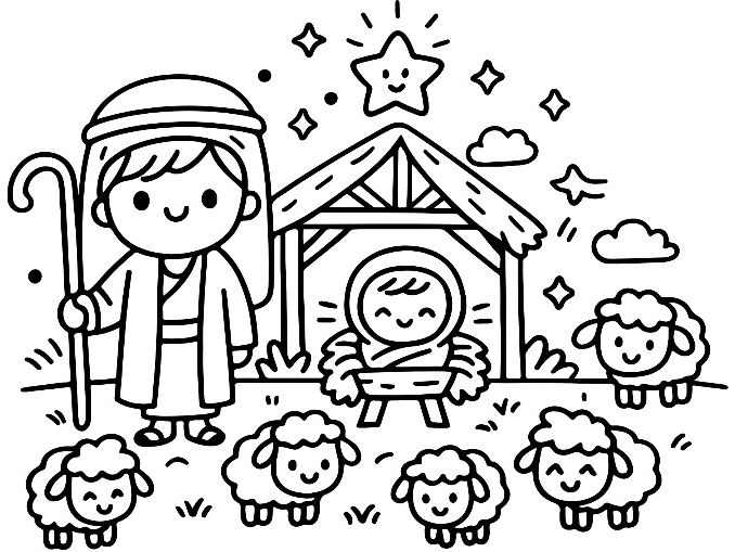 Nativity Scene Colour or Paint Sheets (5 Designs)