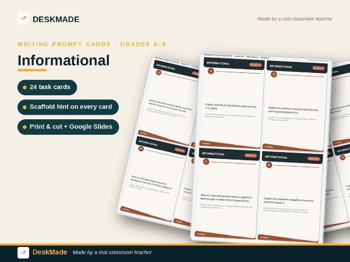 Informational Writing Prompt Cards | Grades 6–8 | IB MYP