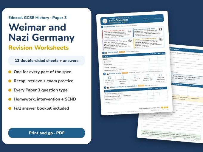 Weimar Nazi Germany Revision/Homework Worksheets - Edexcel - GCSE