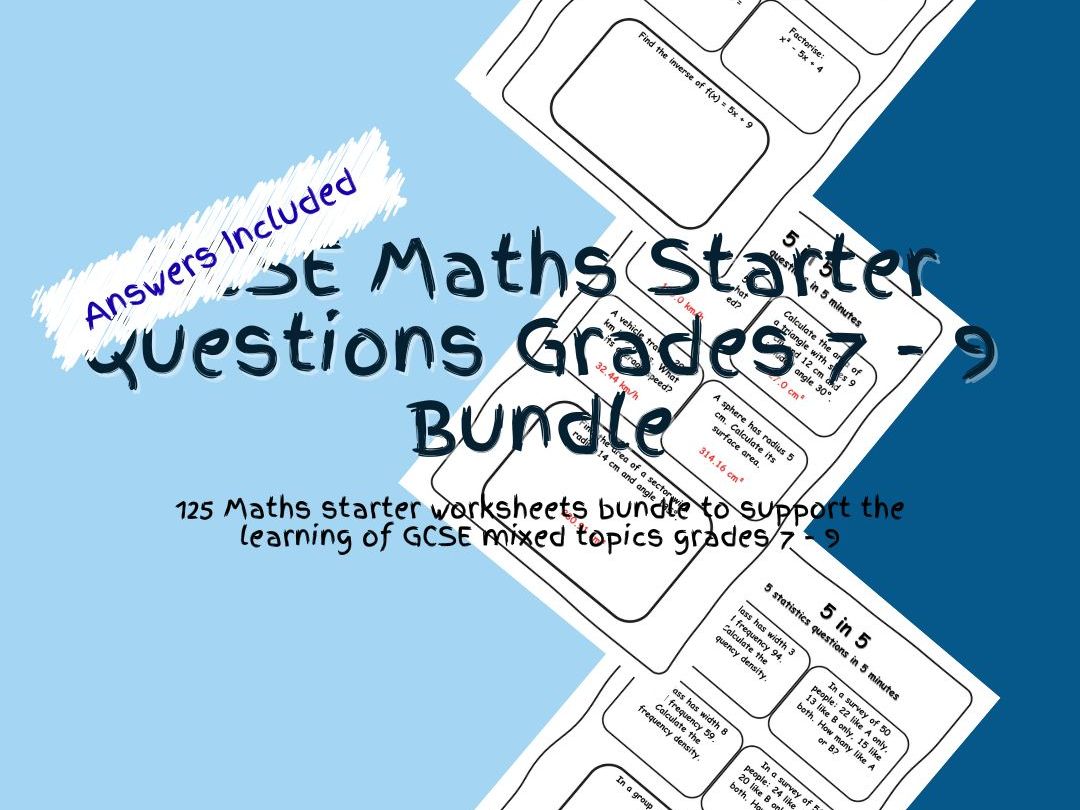 GCSE Maths Starters – 125 Worksheet Bundle (Grades 7–9)