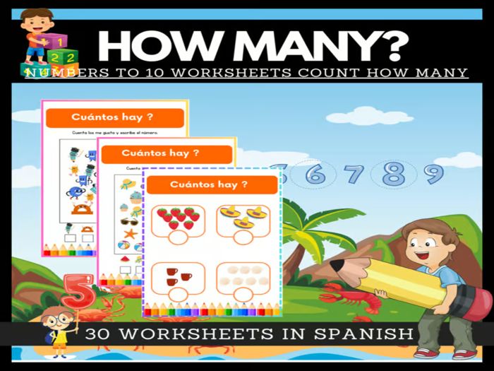 How many? Worksheets Count How Many / Printables, Kindergarten/Spanish