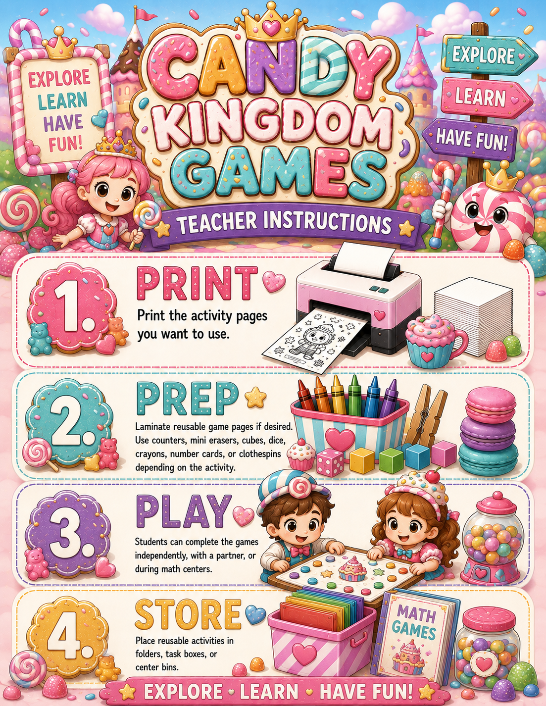Candy Kingdom Math Games & Centers | Numbers 1–20, Counting & Shapes ...
