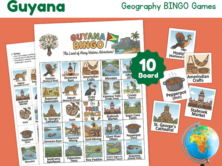 Guyana Geography Bingo Game | Country Study Printable Activity