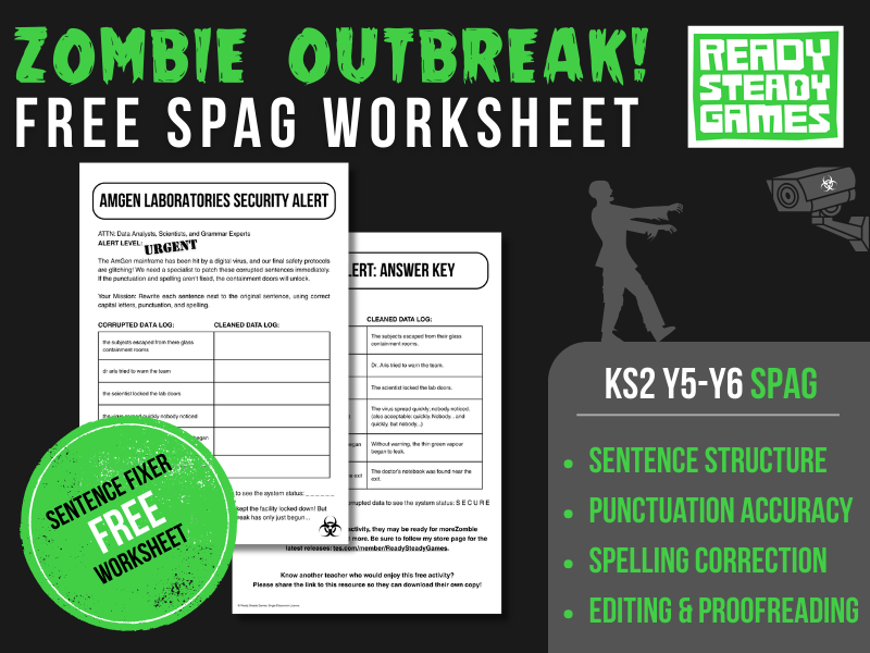FREE KS2 Grammar Worksheet – Zombie Outbreak! Sentence Fixer | Year 5–6 SPAG Activity