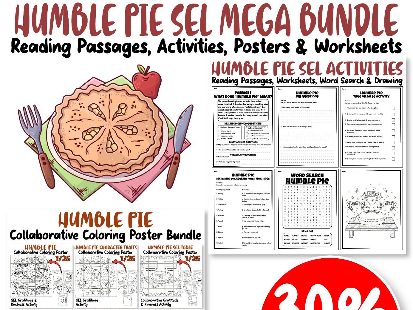 Humble Pie SEL MEGA Bundle: Reading Passages, Activities, Posters & Worksheets