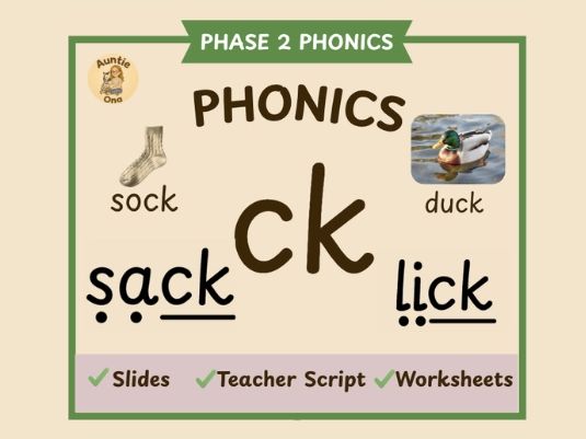 'ck' Sound Phonics - Phase 2 Complete  Lesson (EYFS)