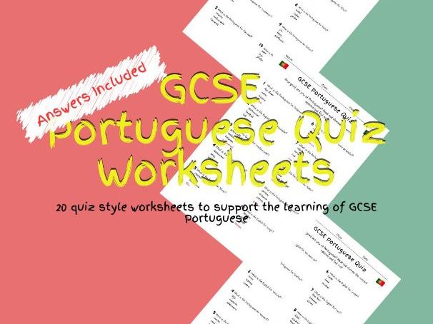 20 GCSE Foundation Level Portuguese Multiple Choice Quiz Worksheets PDF