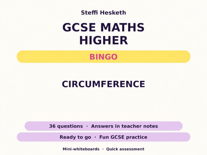 Circumference GCSE Maths Higher Bingo