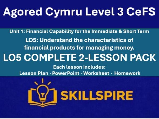 Agored Cymru CeFS Level 3 | Unit 1 LO5 | Bank Accounts & Payment Cards | Complete 2-Lesson Pack