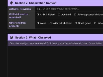 EYFS Observation Sheet