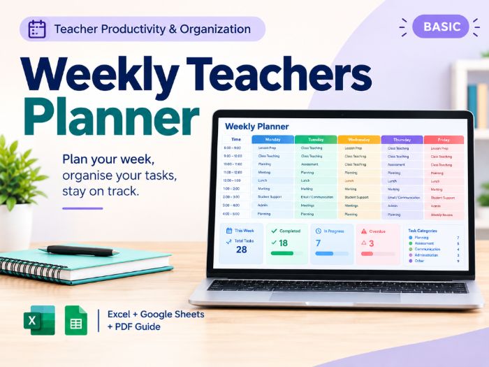 Teacher Weekly Planner | Excel & Google Sheets | Classroom Organizer
