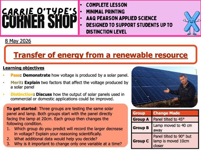 4C: Solar Panels - AAQ Pearson Applied Science