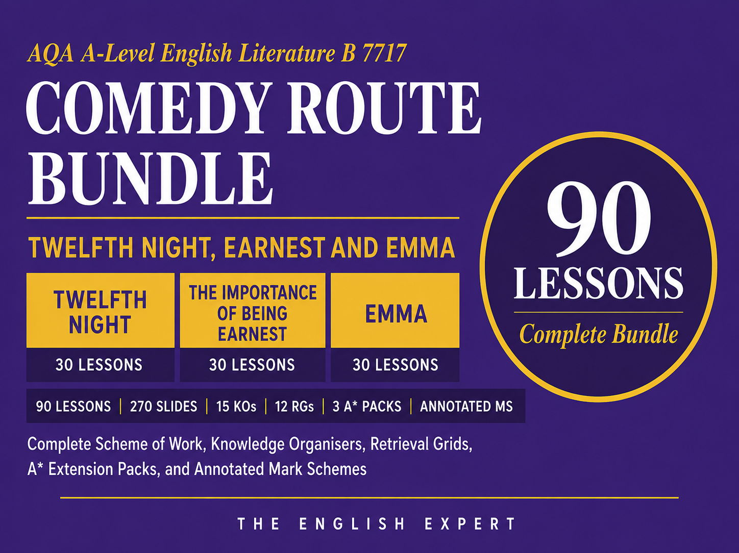 AQA A-Level English Literature B 7717 | Comedy Route Bundle | Twelfth Night, Earnest and Emma