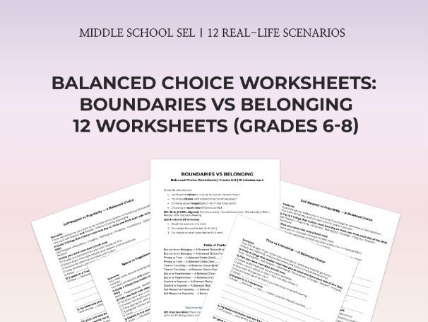Middle School SEL Boundaries vs Belonging 12 No-Prep 15-Min PDF Worksheets