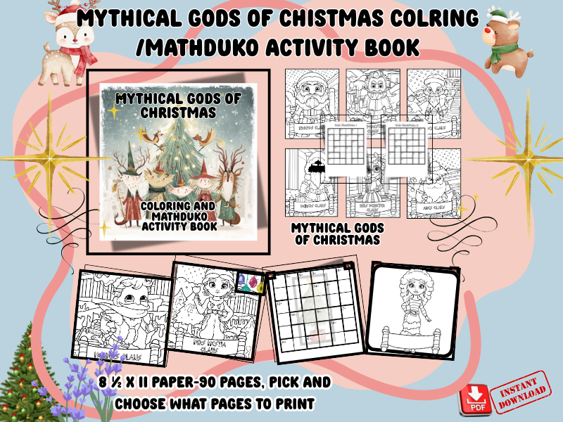 Mythical Gods of Christmas Coloring & Mathdoku Activity Book for Kids | Fun Holiday Logic Puzzles &