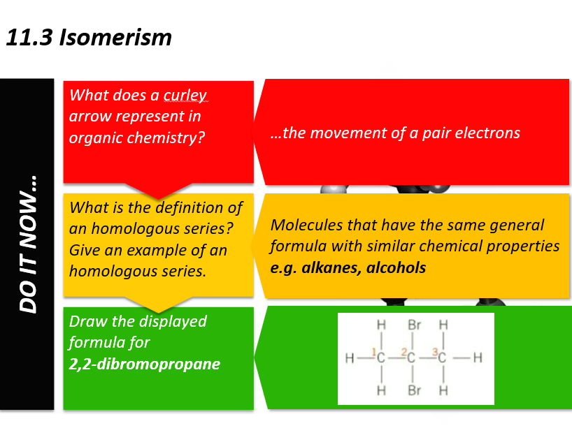 AQA Alevel Organic Chemistry Chapter 11.3 Isomerism Presentation and Tasks