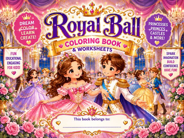 Royal Ball Coloring Book & Worksheets | Princess & Prince Activities | Kindergarten–3rd Grade