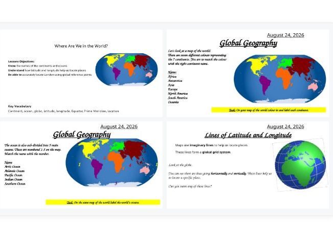 Where Are We in the World? Continents, Oceans, Lattitude and Longitude.