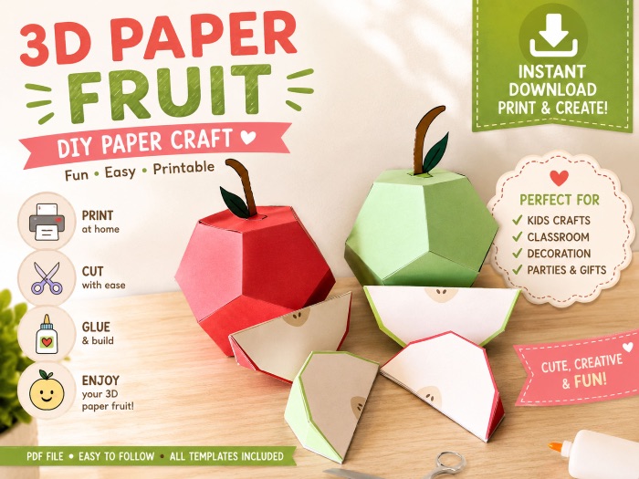 3D Apple paper craft and apple slice