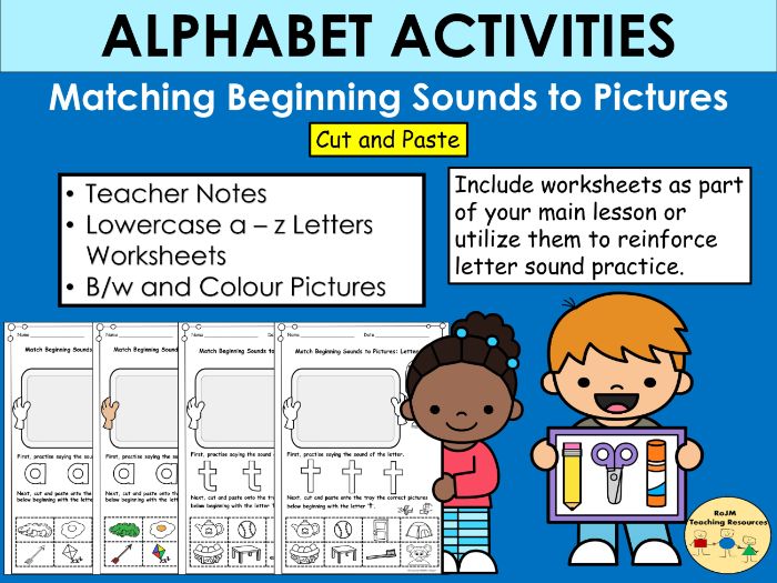 Alphabet Match Initial Beginning Letter Sounds to Pictures Worksheets