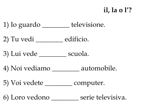 Articles in Italian | Articoli Definiti | Worksheets