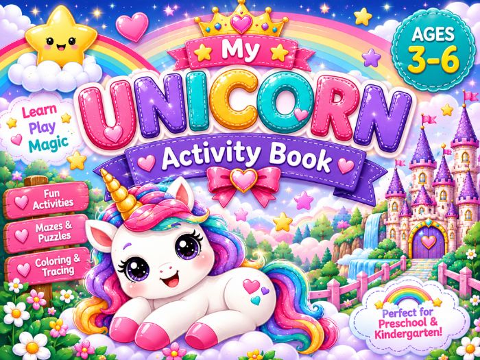 Unicorn Activity Book for Preschool & Kindergarten | Math, Tracing, Mazes & Fine Motor Skills