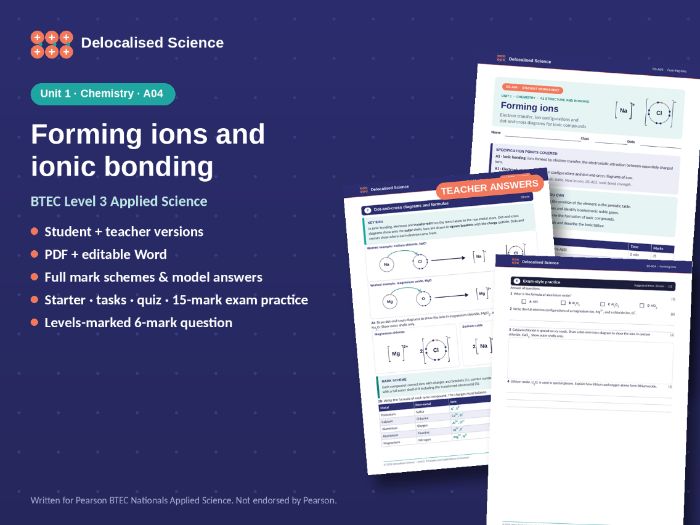 Forming Ions and Ionic Bonding | BTEC Applied Science Unit 1