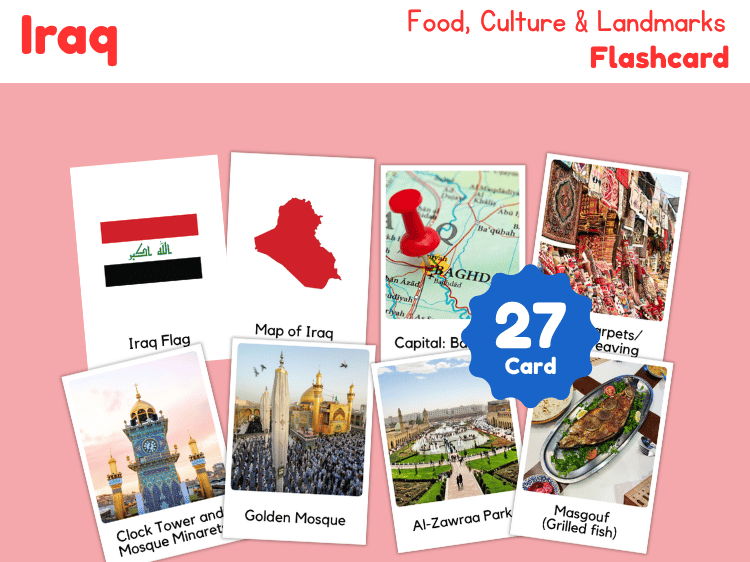 Iraq Geography Flashcards | 27 Printable Country Study Cards