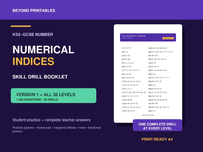 Numerical Indices | Version 1 | 38-Level Skill Drill Booklet | KS3 GCSE Maths