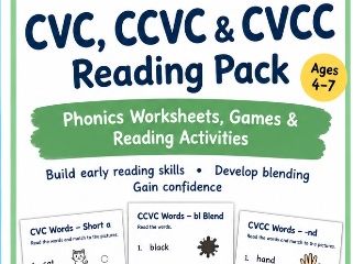 CVC, CCVC & CVCC Reading Pack | Phonics Worksheets | Early Reading