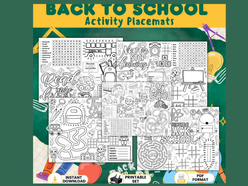 Back To School Activity Placemats-Grades 1-5.  Fun in classroom activities