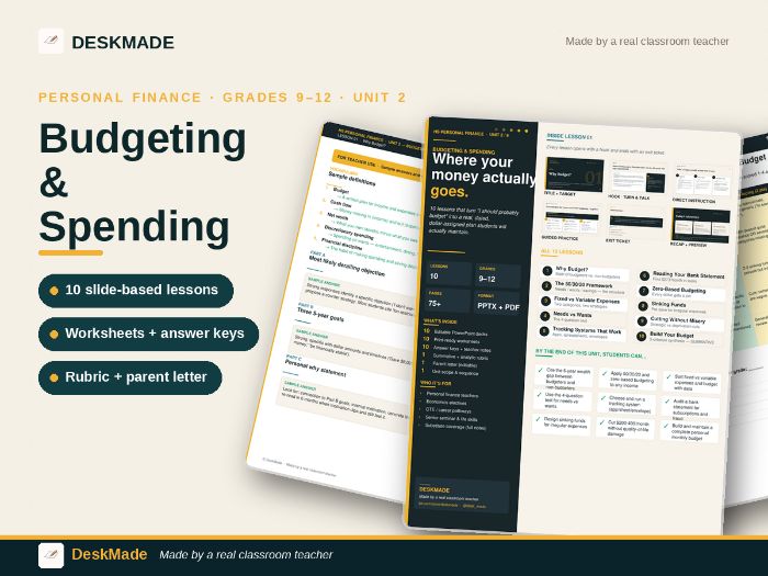 High School Budgeting | Personal Finance Unit 2 | 10 Lessons
