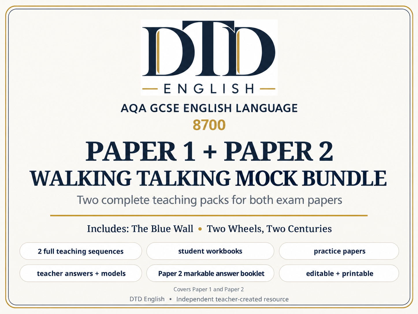 NEW 2026 AQA GCSE English Language 8700 Paper 1 & Paper 2 Walking Talking Mock Bundle | Practice + Models