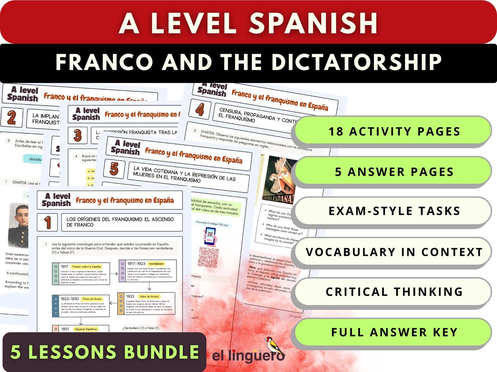 A Level Spanish: Franco and the Francoist Dictatorship – 5 Lessons Bundle