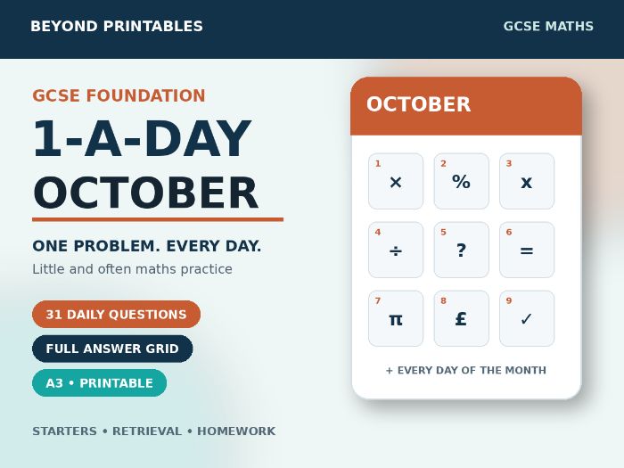 GCSE Foundation Maths 1-a-Day October | Daily Reasoning | Answers | A3/A4