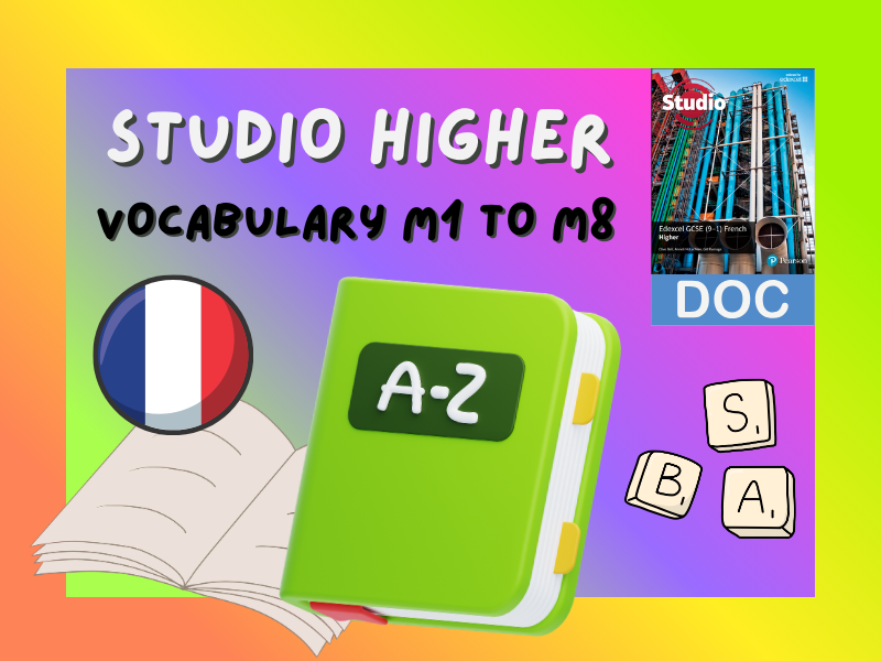 French GCSE - Studio Higher - end of module vocabulary - M1 to M8