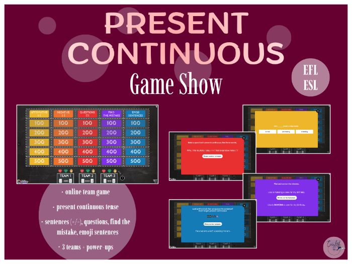 Present Continuous Game Show (EFL/ESL) - Genially online team game