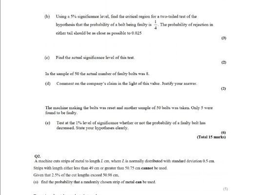 Hypothesis Testing Revision Questions