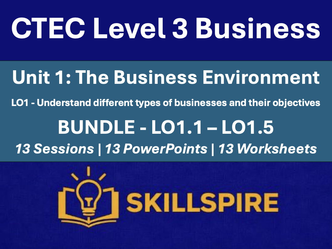 CTEC Business Level 3 – Unit 1 LO1 Complete Bundle | Presentations, Worksheets, Exam Practice