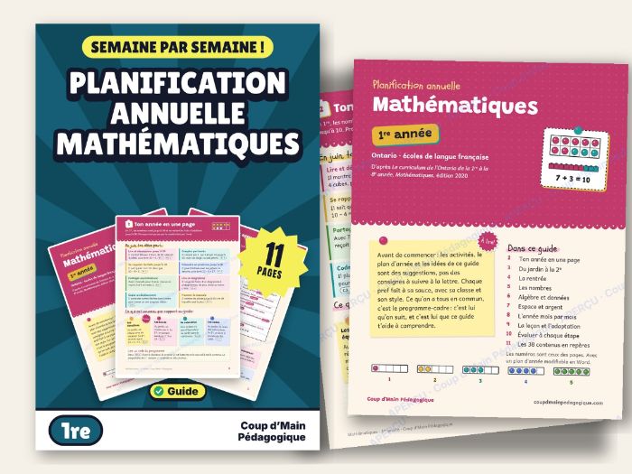 French Year Long Plan Grade 1 Ontario Math | Planification annuelle Maths 1re