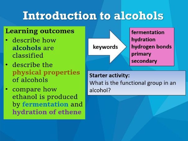 Y12 Chemistry - Alcohols introduction