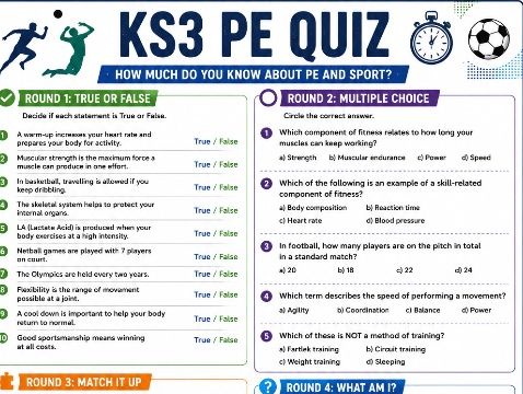 KS3 PE Quiz | End of Year Physical Education Quiz | Secondary PE Printable | Sport Knowledge Activit