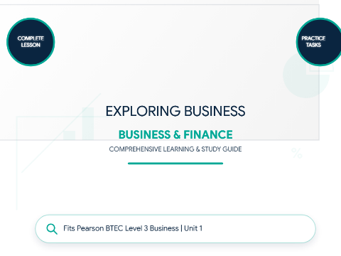 Exploring Business Independent Study Booklet & Revision Pack | Fits Pearson BTEC Unit 1